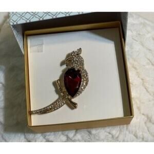 Bird Brooch Rhinestone and Burgundy Teardrop Shape with Rhinestone New in Box
